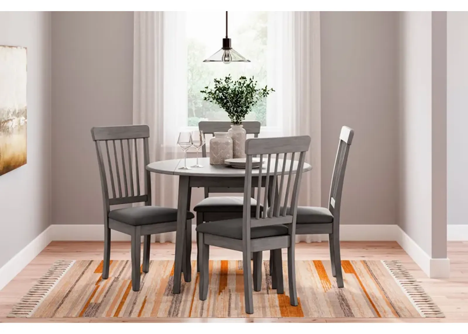 Shullden - Gray - 5 Pc. - Drop Leaf Table, 4 Side Chairs