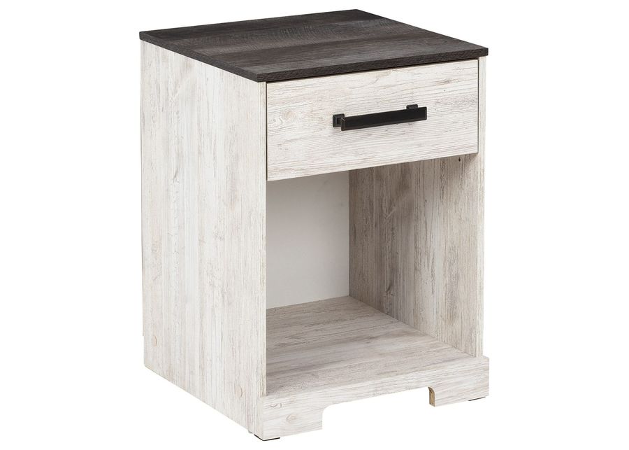 Shawburn - White / Black / Gray - One Drawer Night Stand - Open Cubby