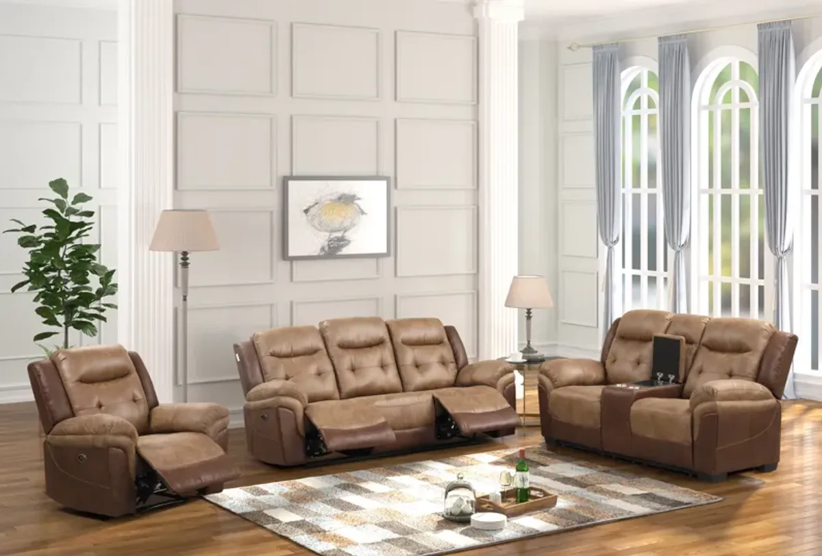 3 Piece Living Room Set: Power Reclining Sofa, Power Reclining Chair, Stationary Loveseat