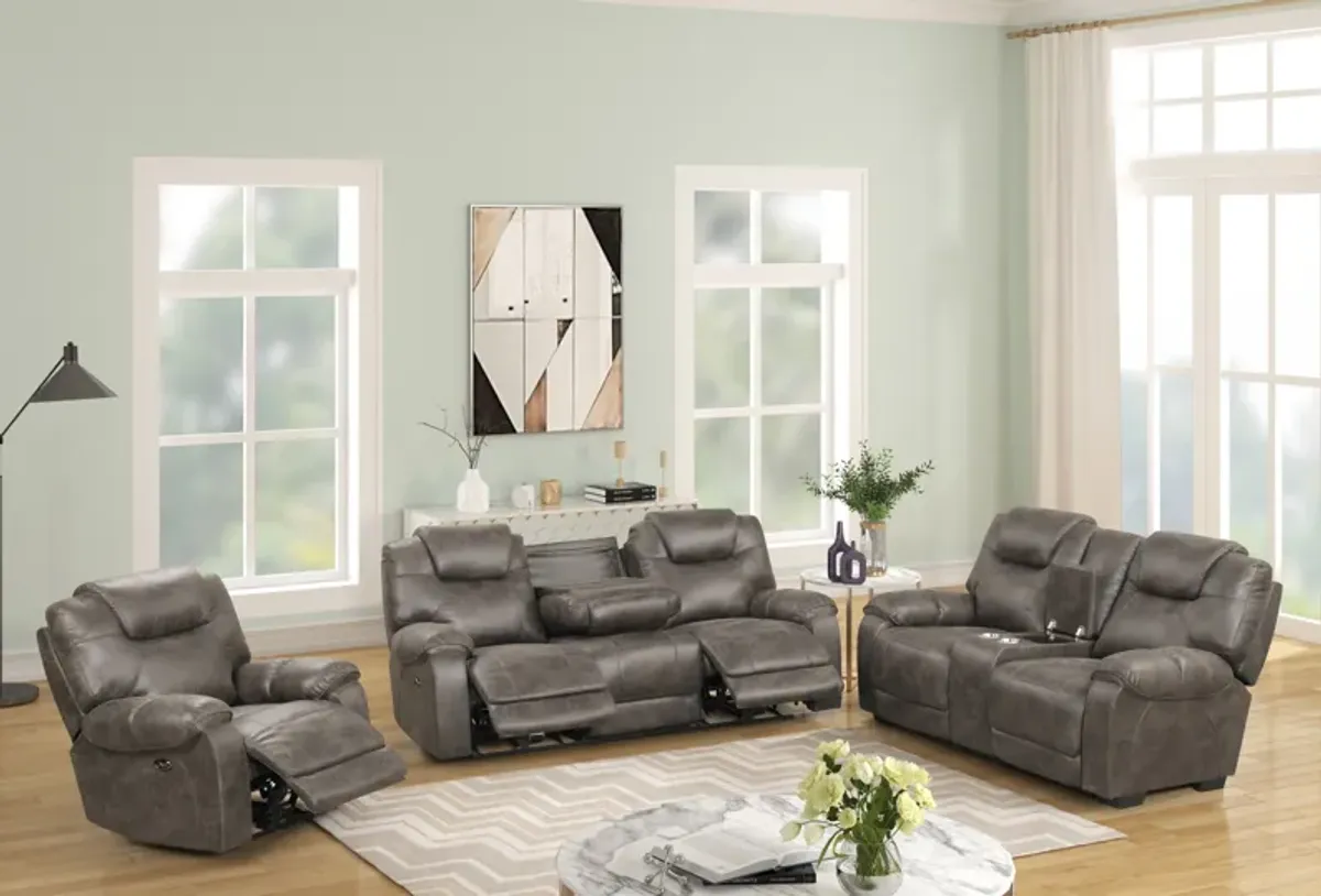 3 Piece Living Room Set: Power Reclining Sofa, Power Reclining Chair, Stationary Loveseat