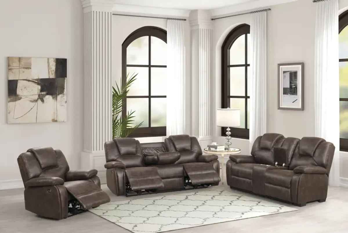 3 Piece Living Room Set: Power Reclining Sofa, Power Reclining Chair, Stationary Loveseat