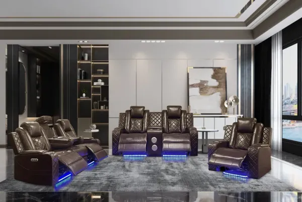 Brown 3 Piece Power Reclining Living Room Set with LED, USB & Console Audio