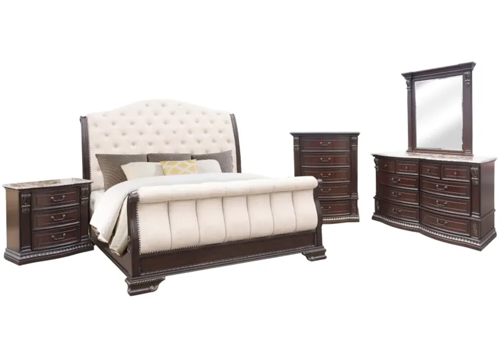 Grand-Cherry 6 Piece King Bedroom Set