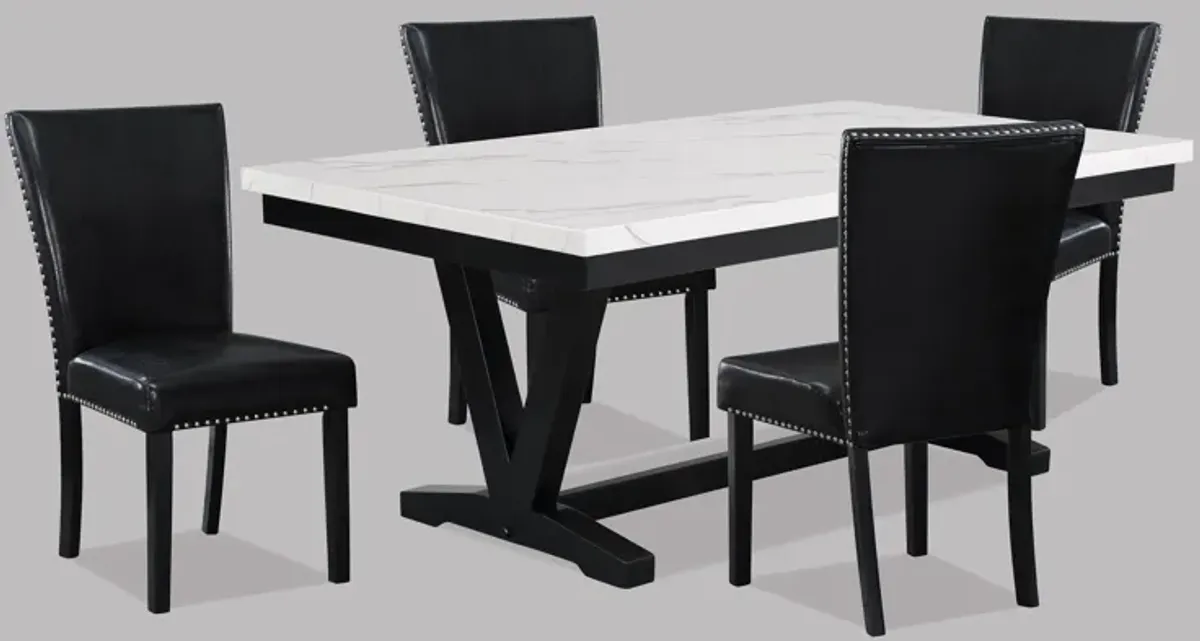 Tanner - Dining Table, Faux Carrara Marble - White / Black