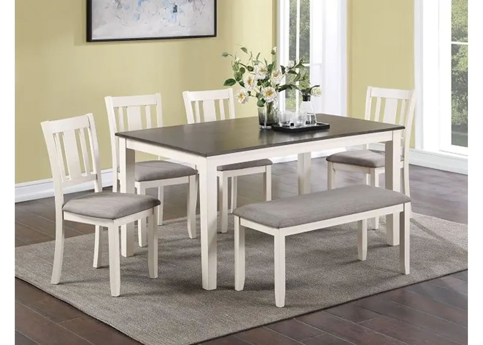 Rowan - 6 Piece Dinette Set With Bench - White