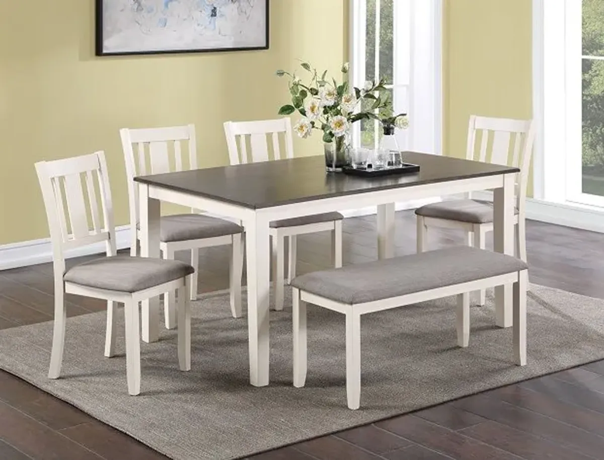 Rowan - 6 Piece Dinette Set With Bench - White