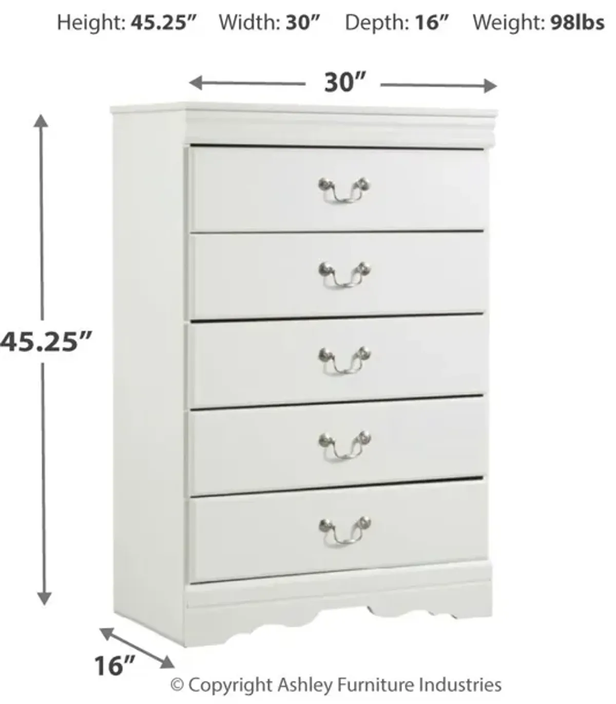 Anarasia - White - Five Drawer Chest