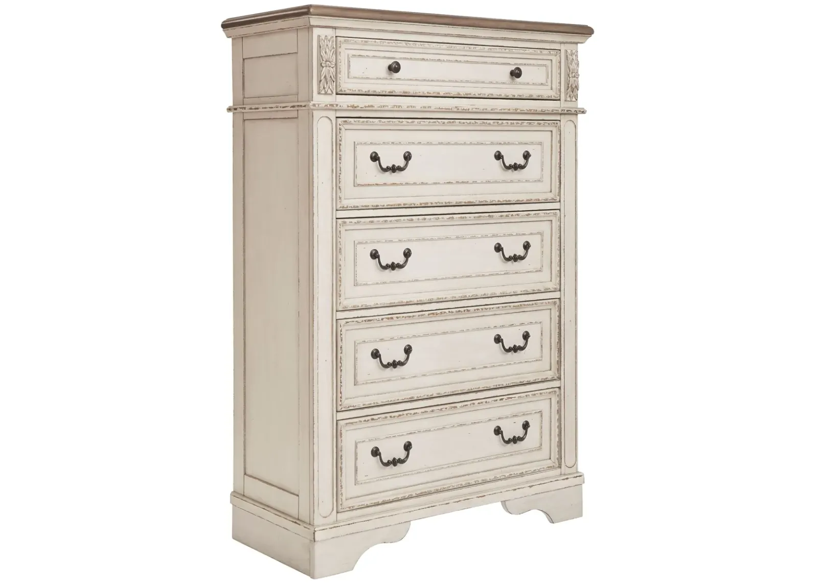 Realyn - White / Brown / Beige - Five Drawer Chest