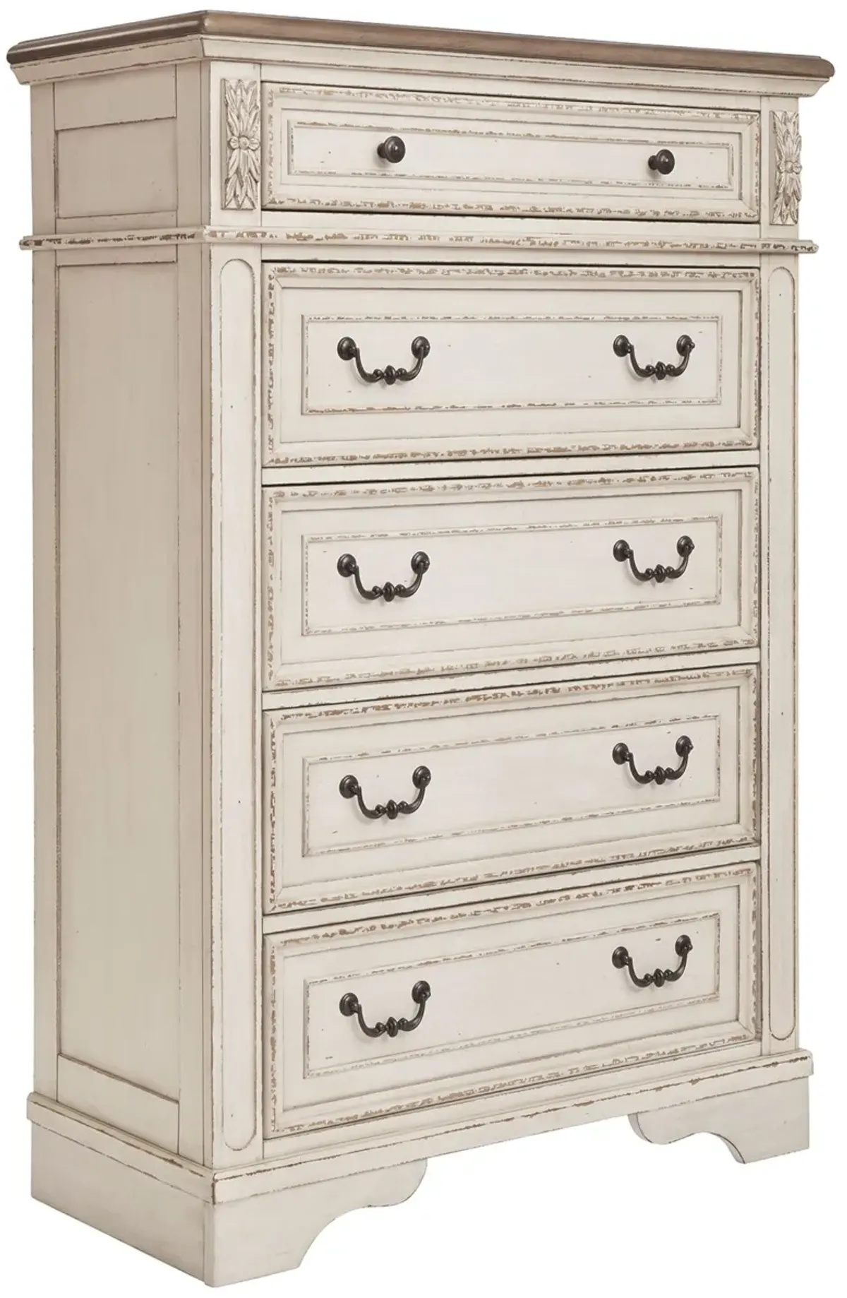 Realyn - White / Brown / Beige - Five Drawer Chest