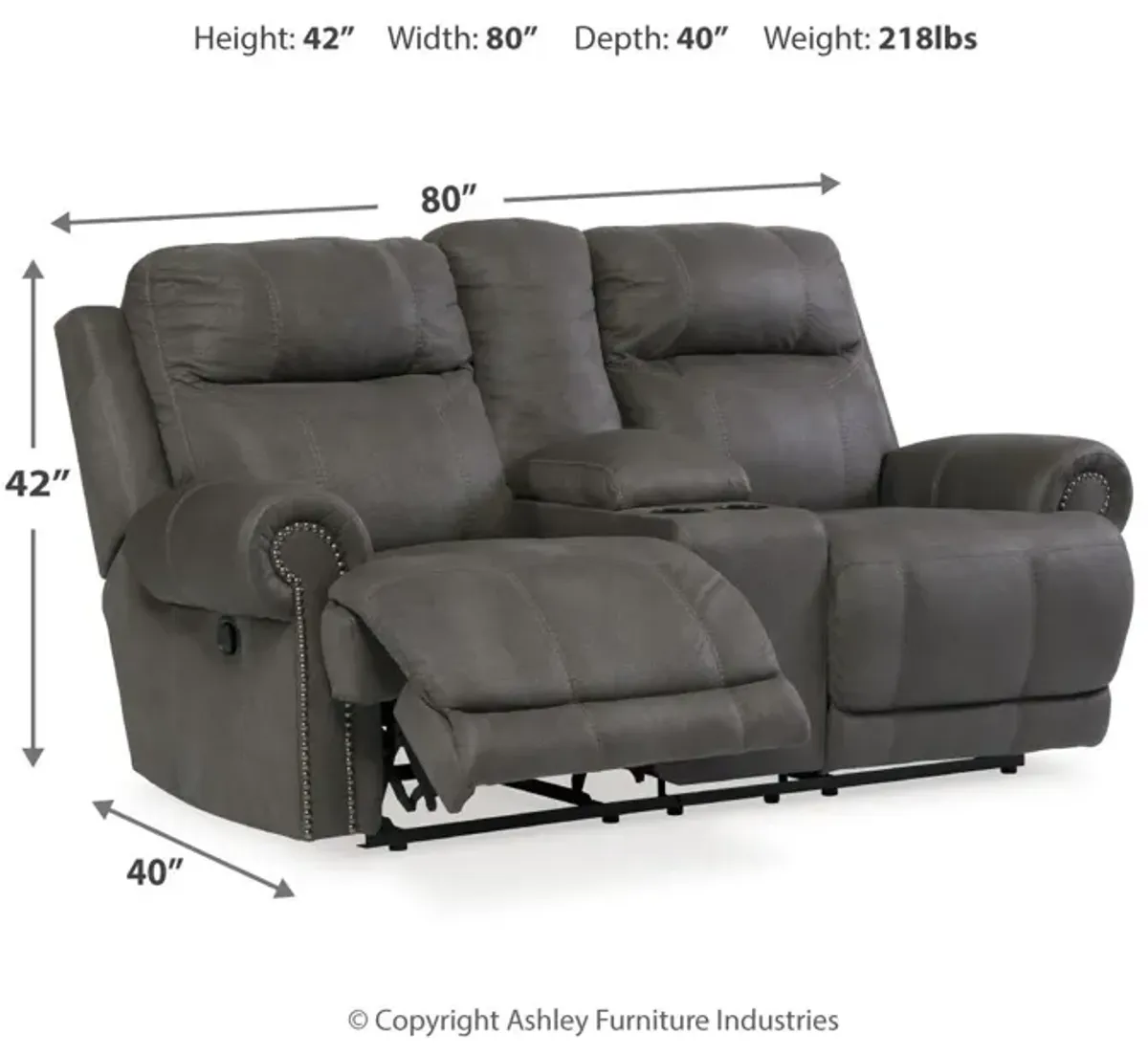 Austere - Gray - Dbl Rec Loveseat W/Console