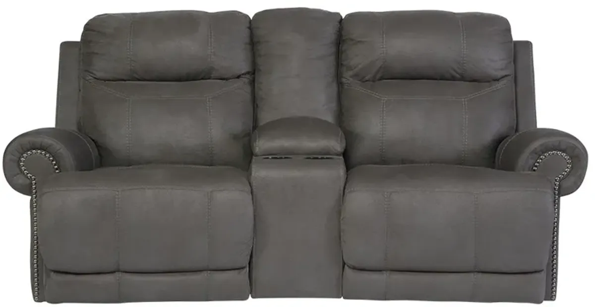 Austere - Gray - Dbl Rec Loveseat W/Console