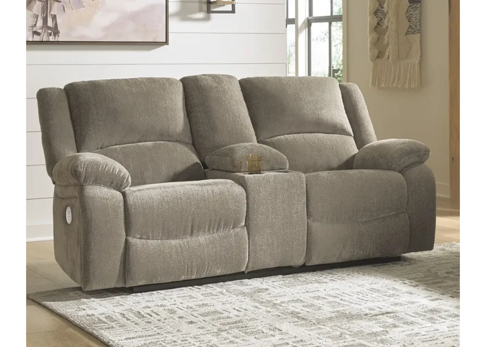 Draycoll - Pewter - Dbl Rec Pwr Loveseat W/Console