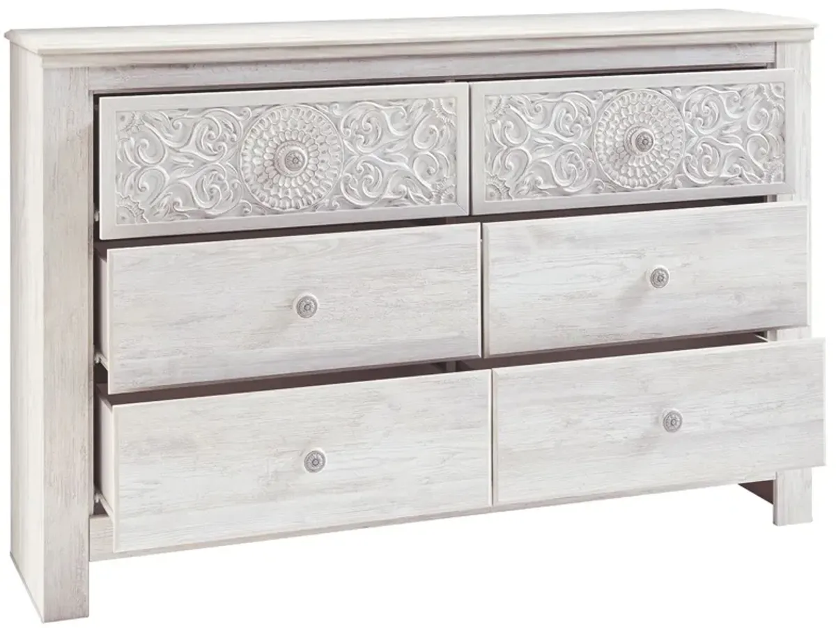 Paxberry - Whitewash - Six Drawer Dresser - Medallion Drawer Pulls