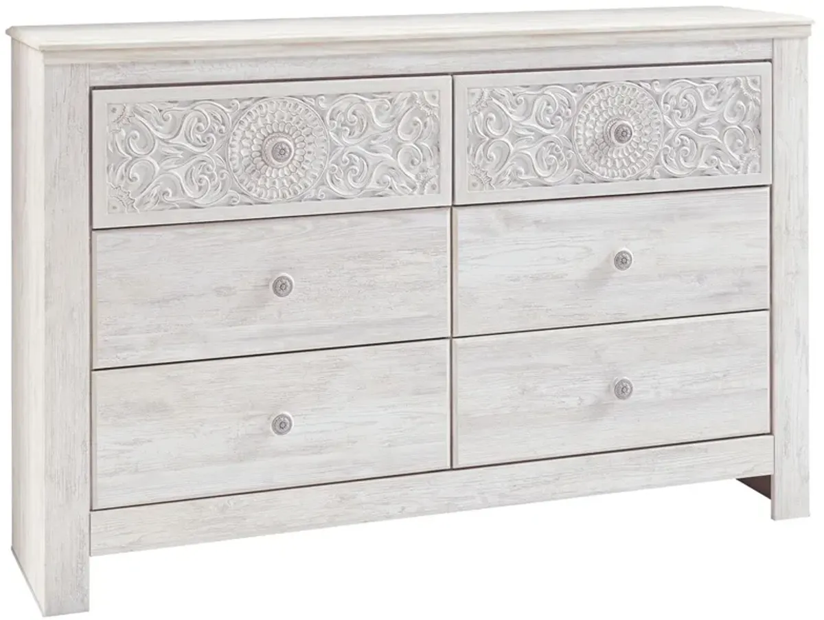 Paxberry - Whitewash - Six Drawer Dresser - Medallion Drawer Pulls