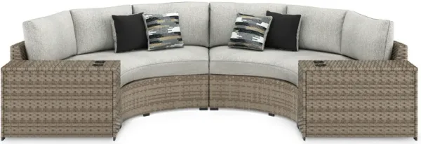 Calworth - Beige - 4-Piece Outdoor Sectional With Console With Drink Holders