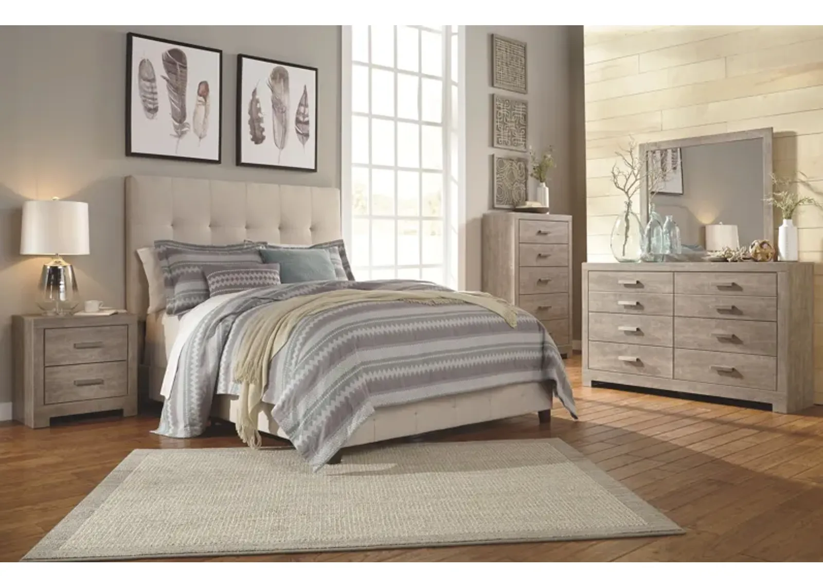 Culverbach - Gray - 5 Pc. - Dresser, Mirror, Queen Upholstered Bed, 2 Nightstands