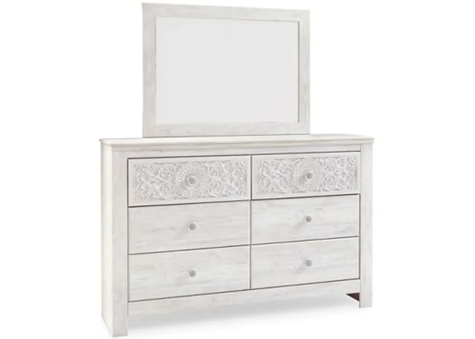 Paxberry - Whitewash - Dresser, Mirror - Medallion Drawer Pulls