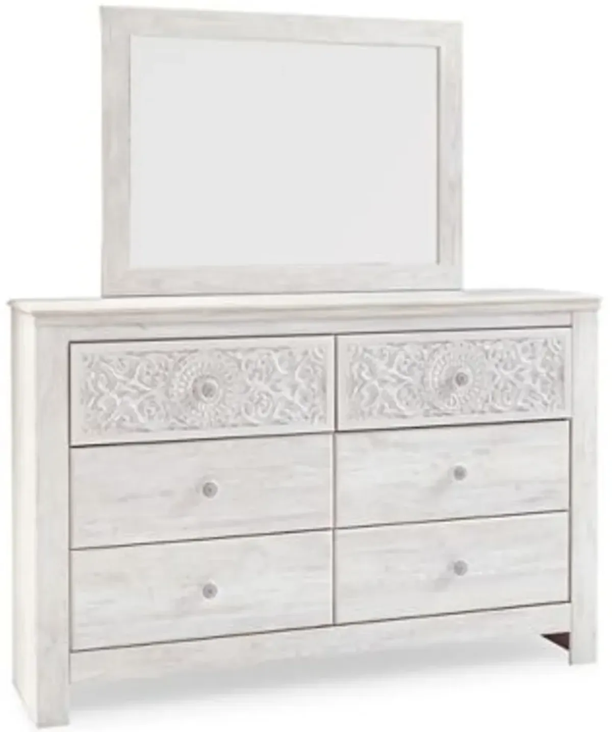 Paxberry - Whitewash - Dresser, Mirror - Medallion Drawer Pulls