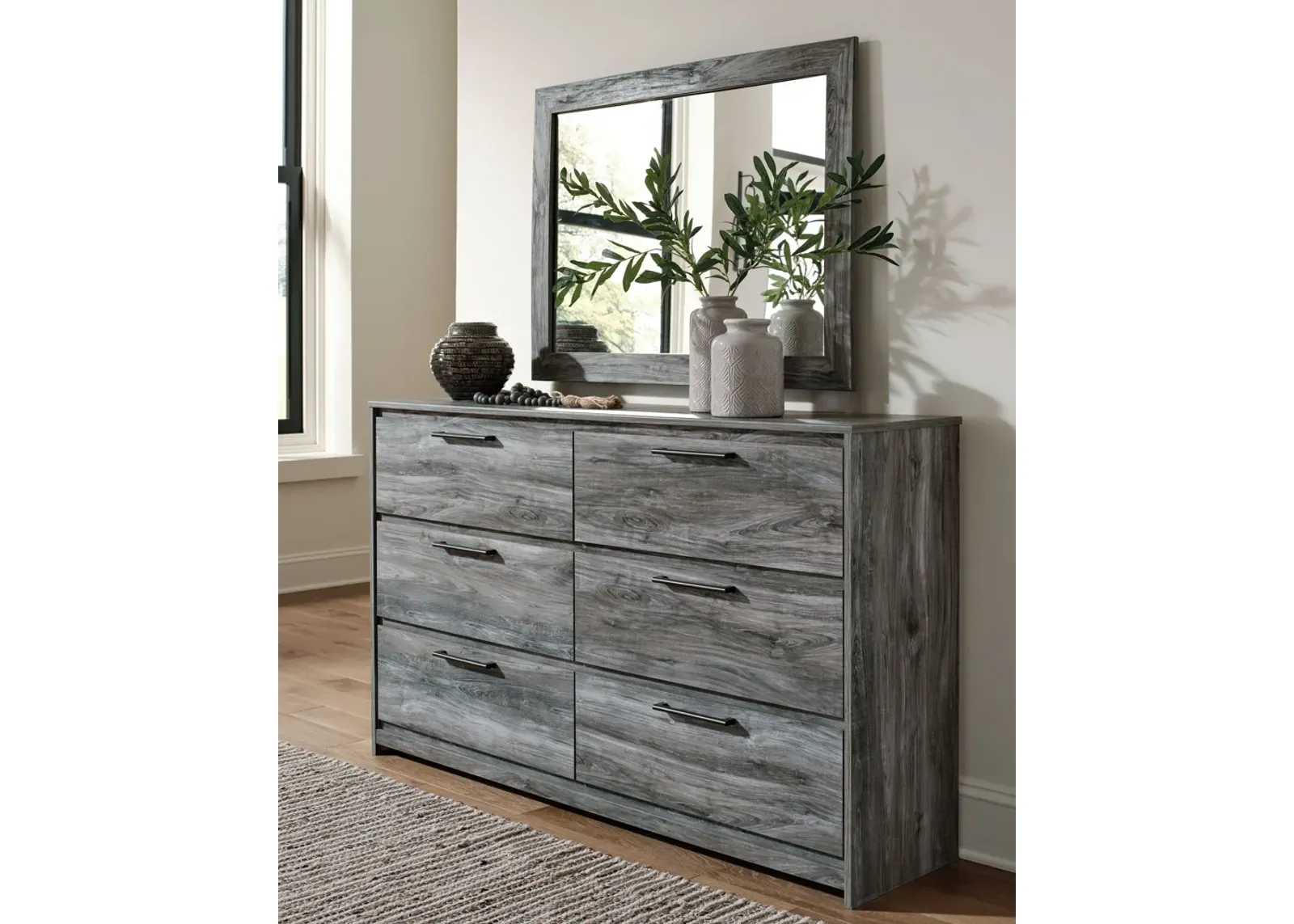 Baystorm - Gray - Dresser, Dark Gray Mirror