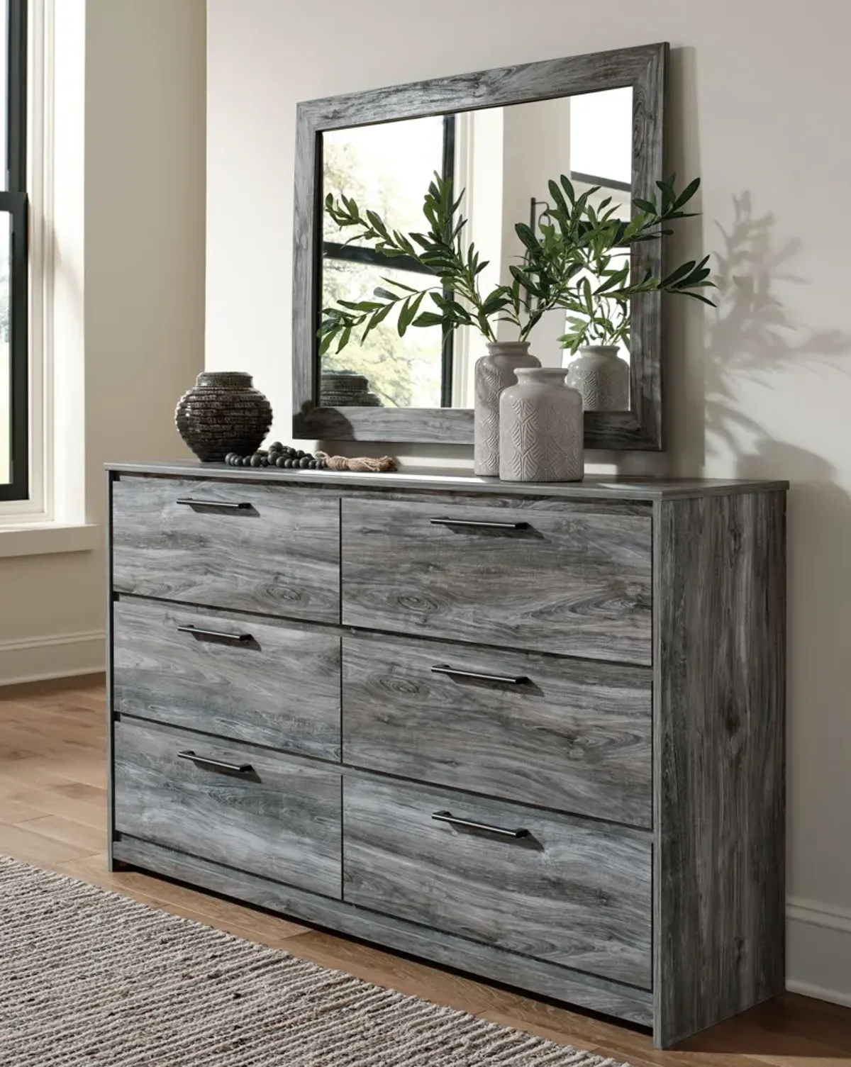 Baystorm - Gray - Dresser, Dark Gray Mirror