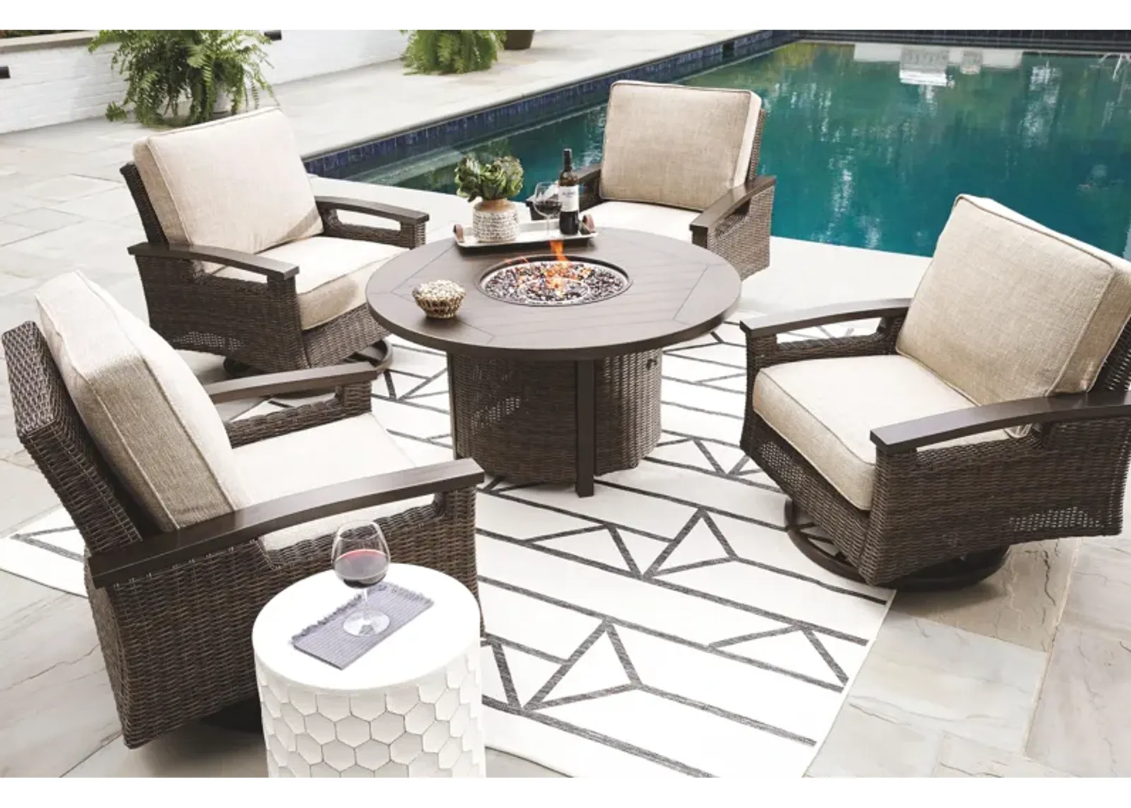 Paradise Trail - Medium Brown - 5 Pc. - Dining Set With 4 Swivel Lounge Chairs