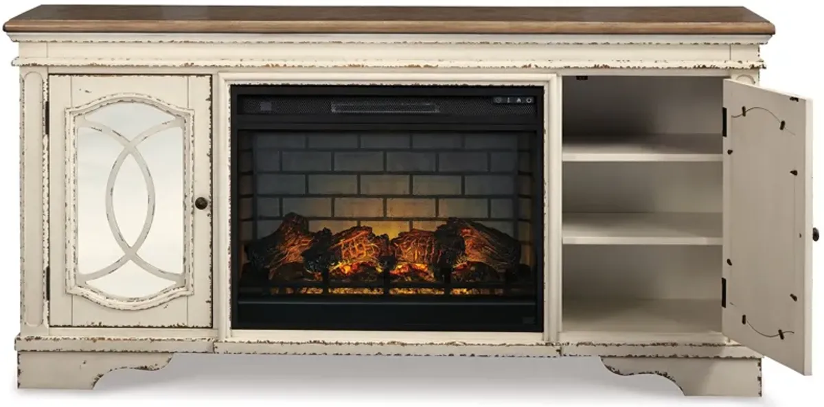 Realyn - Chipped White - 2 Pc. - 74" TV Stand With Electric Infrared Fireplace Insert