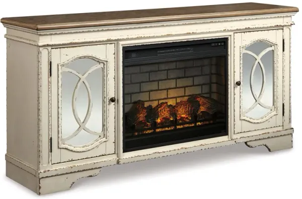 Realyn - Chipped White - 2 Pc. - 74" TV Stand with Electric Infrared Fireplace Insert