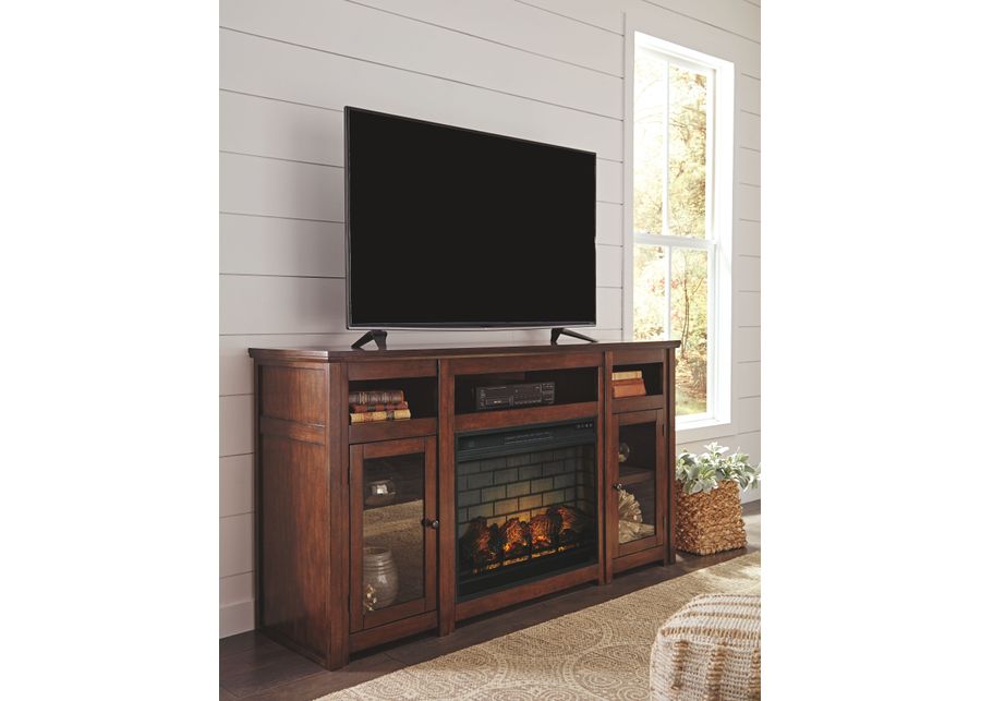 Harpan - Reddish Brown - 2 Pc. - 72" TV Stand With Electric Infrared Fireplace Insert