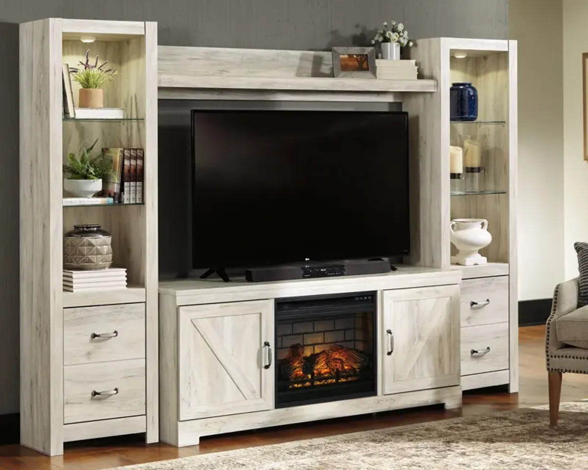 Bellaby - Whitewash - Entertainment Center - TV Stand With Faux Firebrick Fireplace Insert