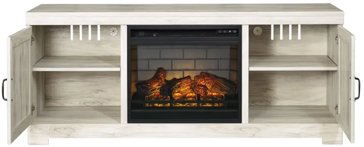 Bellaby - 63" TV Stand With Faux Firebrick Fireplace Insert - Whitewash