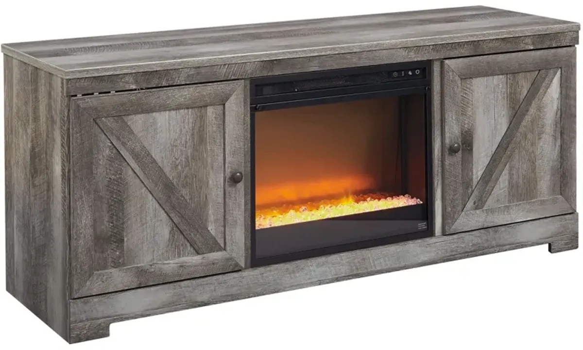 Wynnlow - Entertainment Center - TV Stand With Glass/Stone Fireplace Insert - Gray