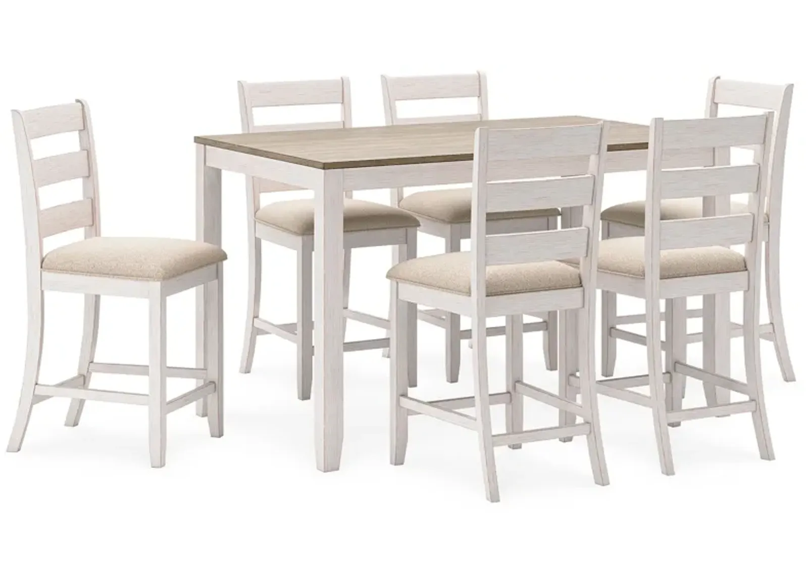 Skempton - White / Light Brown - Counter Height Dining Table And Bar Stools (Set of 7)