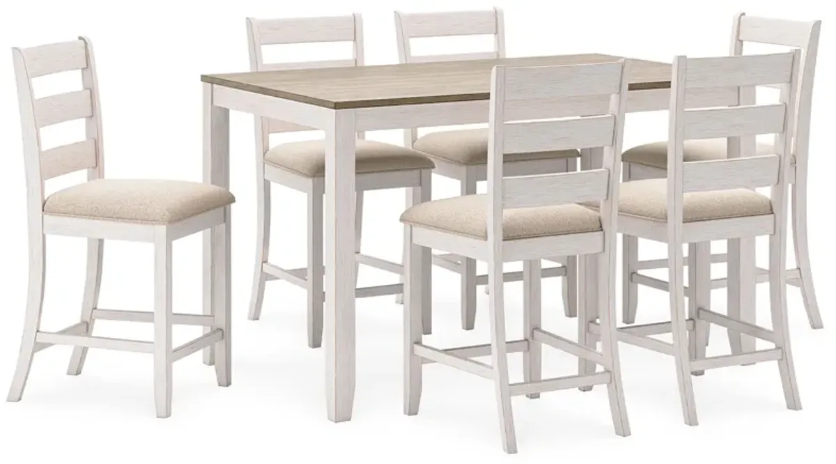 Skempton - White / Light Brown - Counter Height Dining Table And Bar Stools (Set of 7)