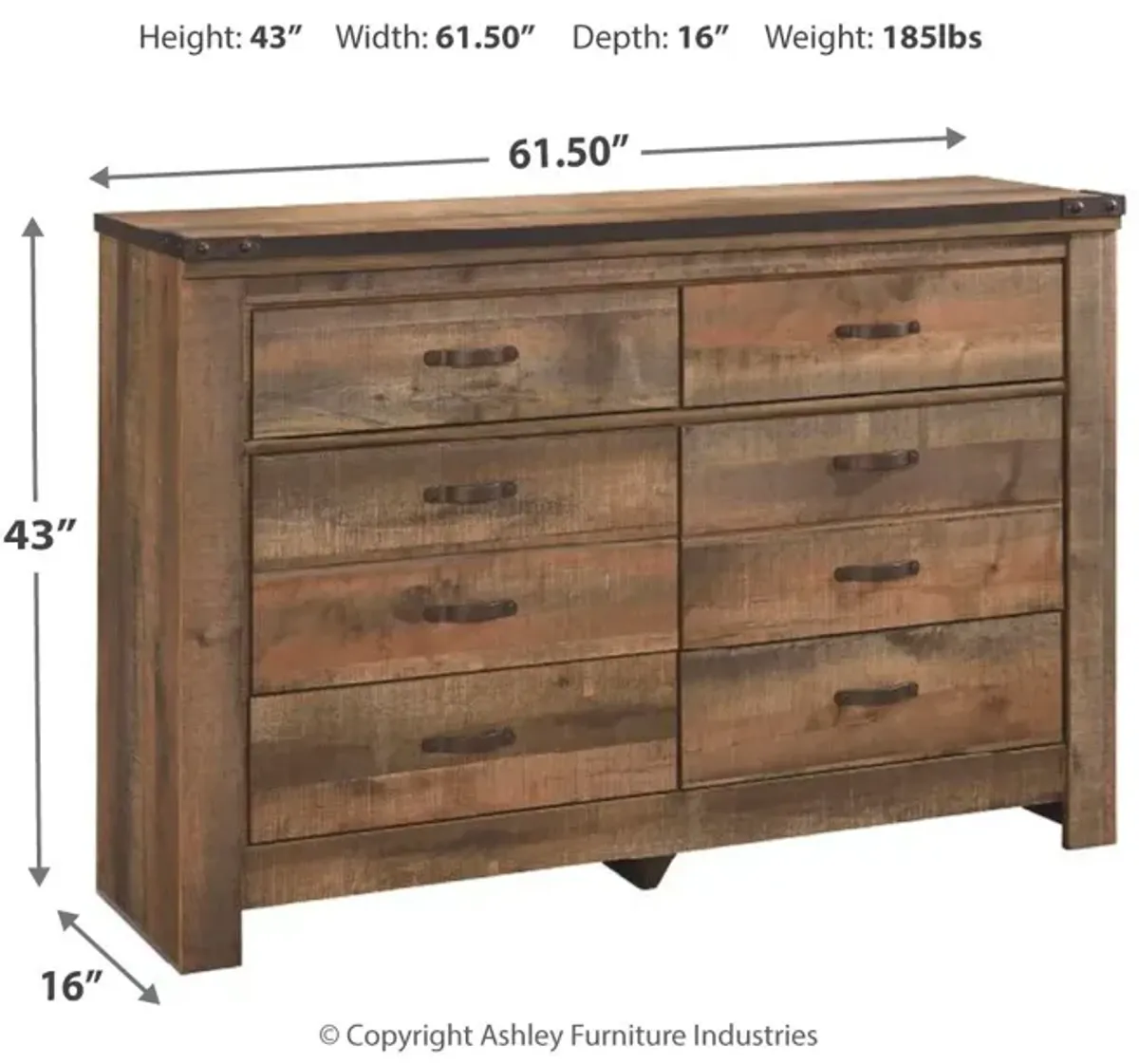 Trinell - Brown Dark - Six Drawer Dresser - 61.34" x 15.98" x 42.99"