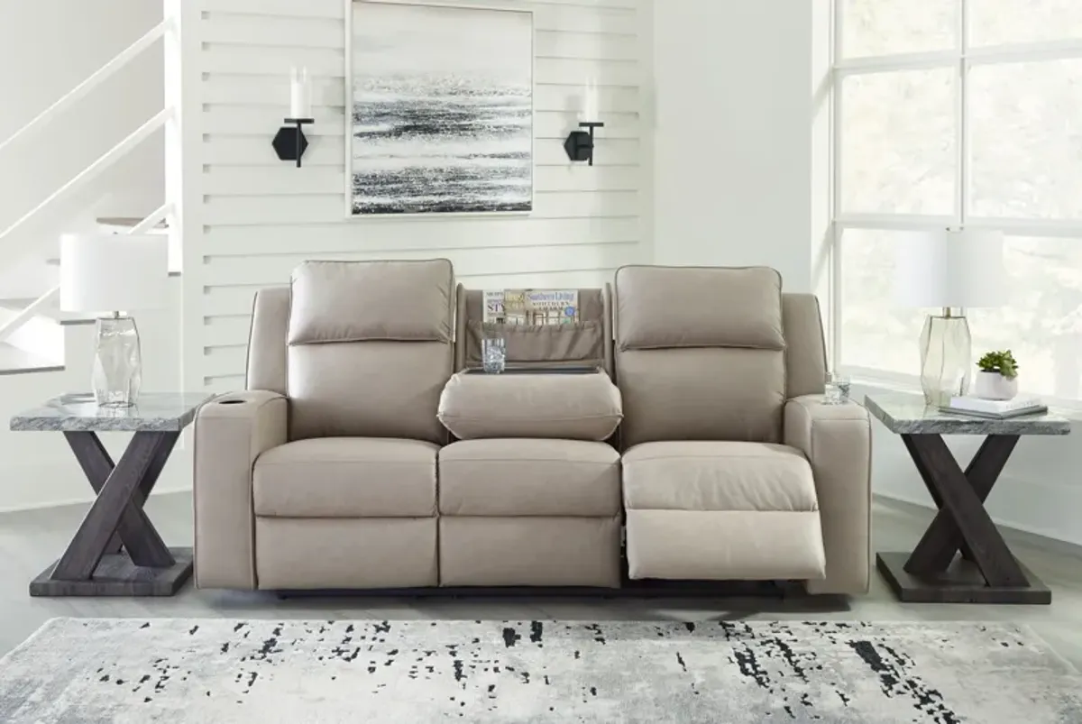 Lavenhorne - Pebble - Rec Sofa W/Drop Down Table