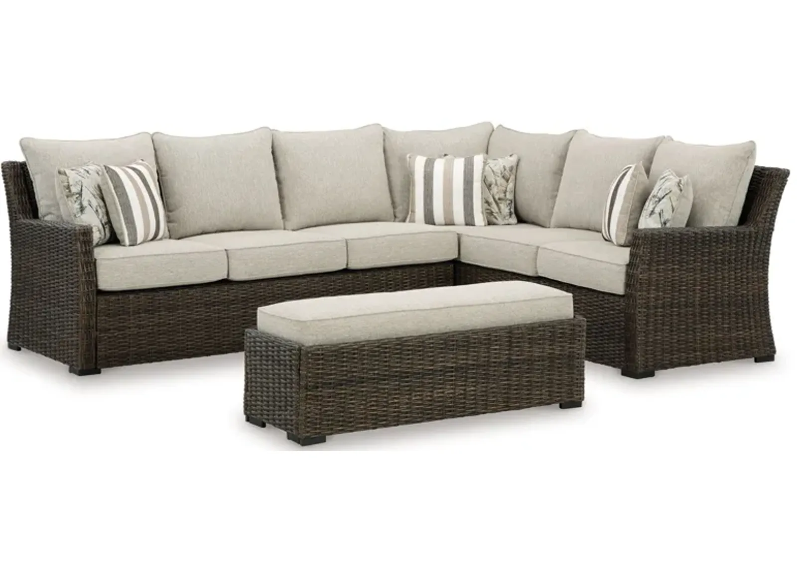 Brook Ranch - Brown - Sofa Sectional, Bench With Cushion (Set of 3)