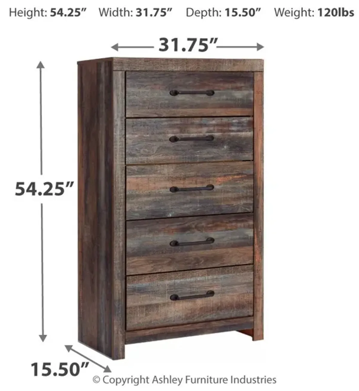 Drystan - Brown / Beige - Five Drawer Chest