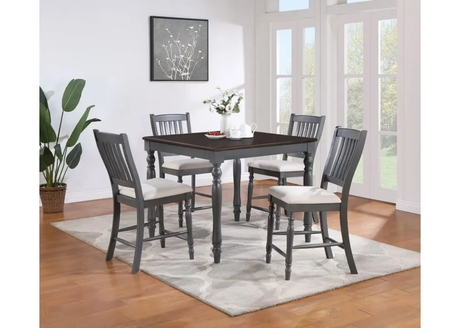 Wiley - 5 Piece Square Counter Height Dining Set - Gray