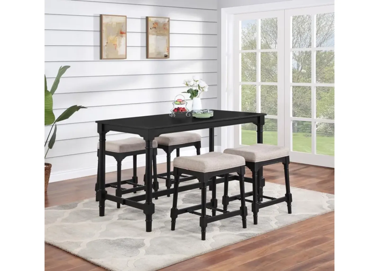 Martina - 5 Piece Rectangular Counter Height Dining Set - Black