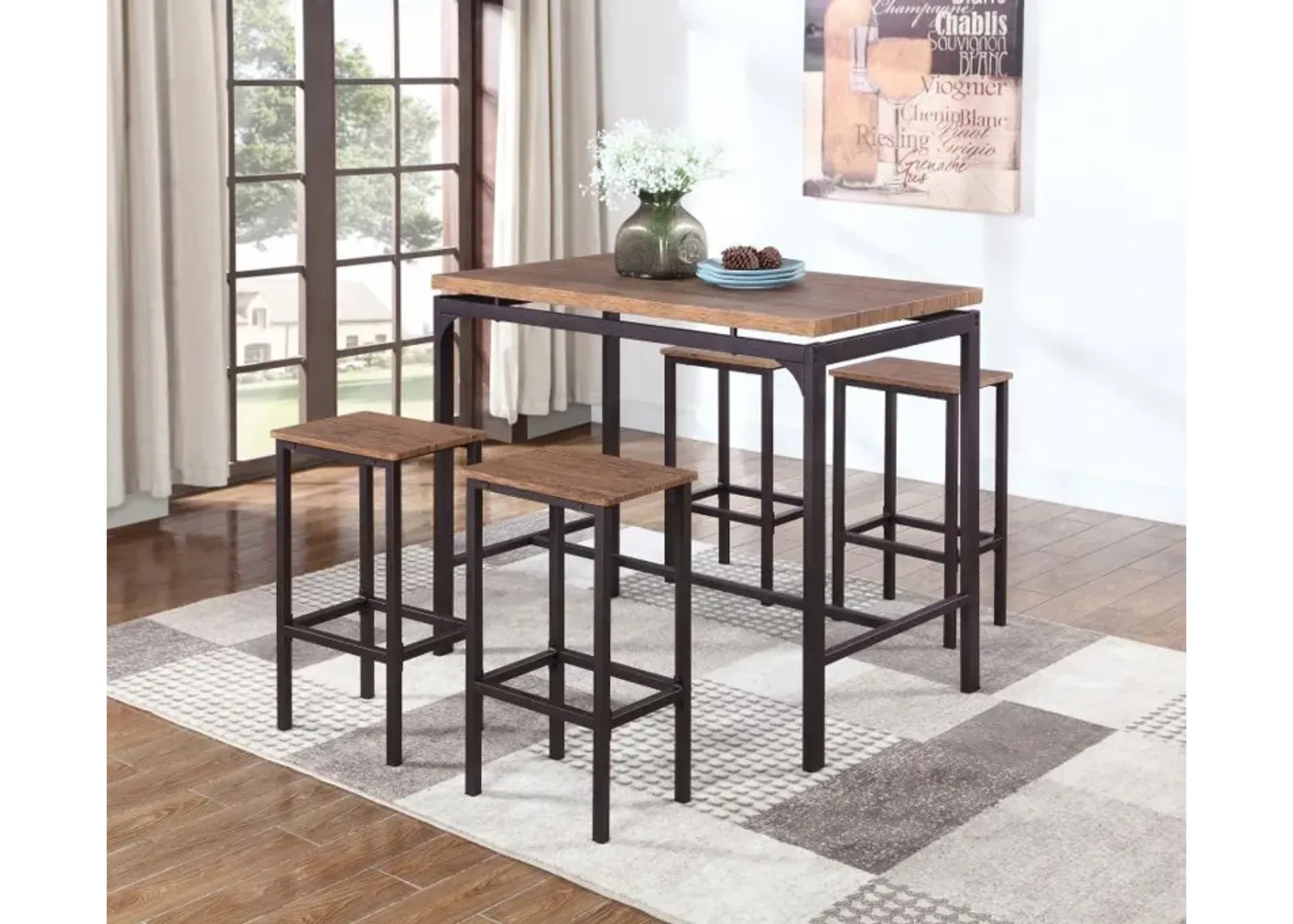 Santana - 5 Piece Pub Height Bar Table Set - Weathered Chestnut