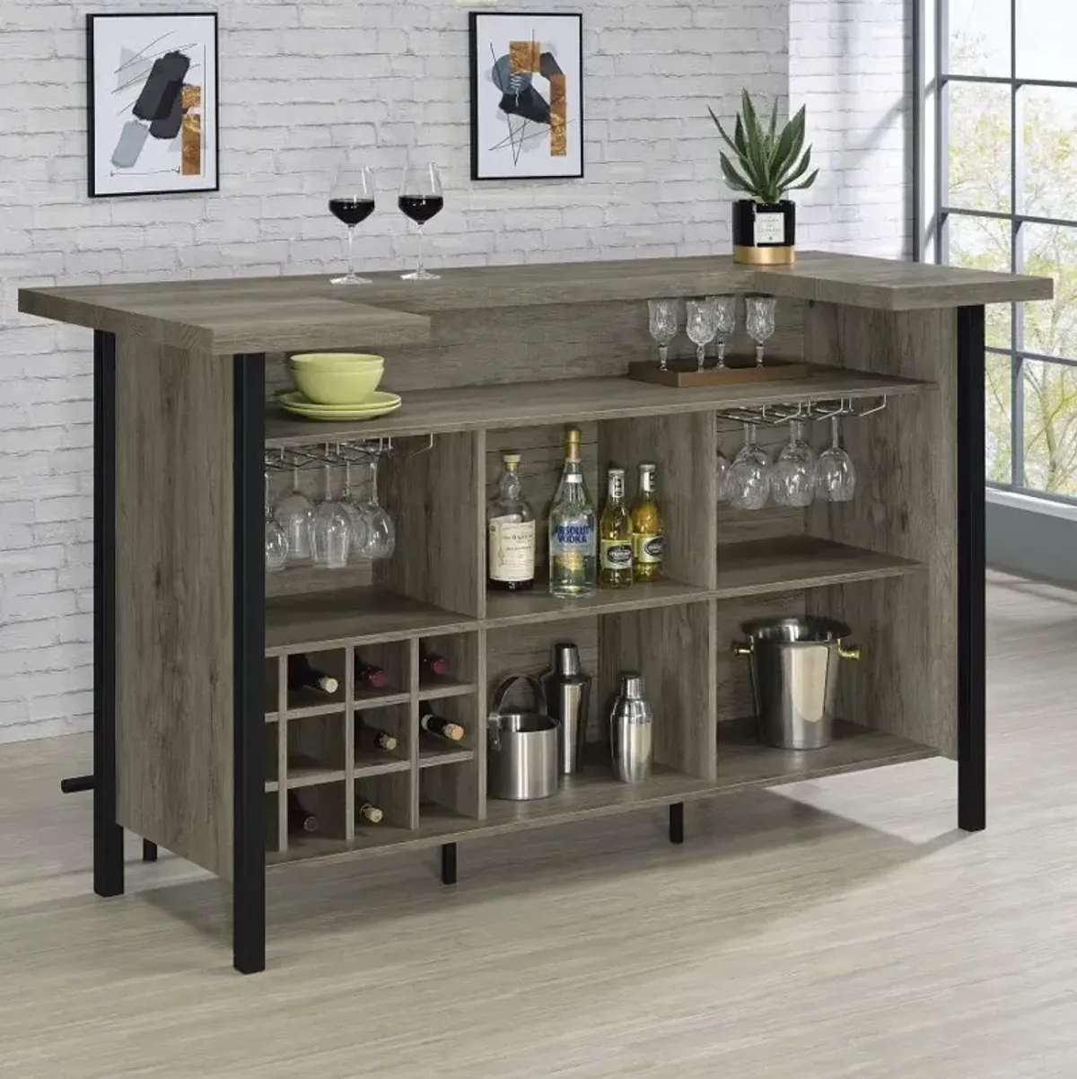 Bellemore - Freestanding Home Bar Wine Cabinet - Gray Driftwood