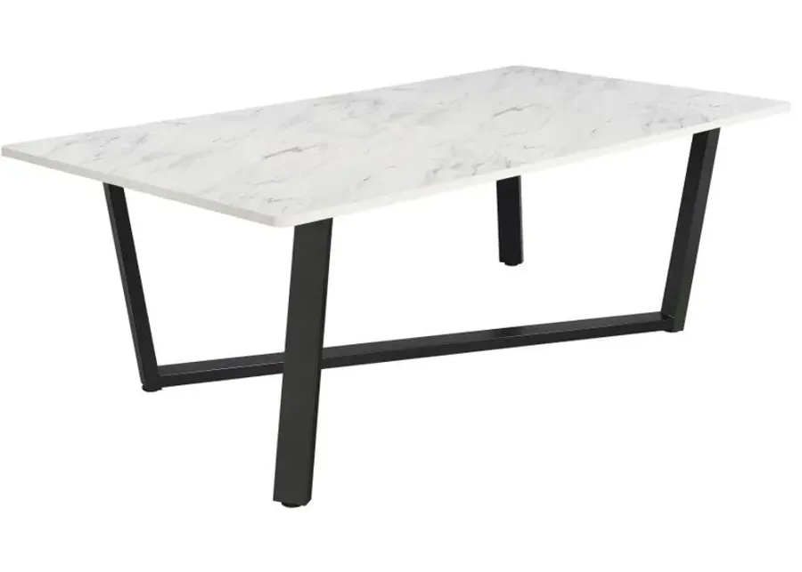 Mayer - Rectangular Dining Table Faux Marble - White And Gunmetal