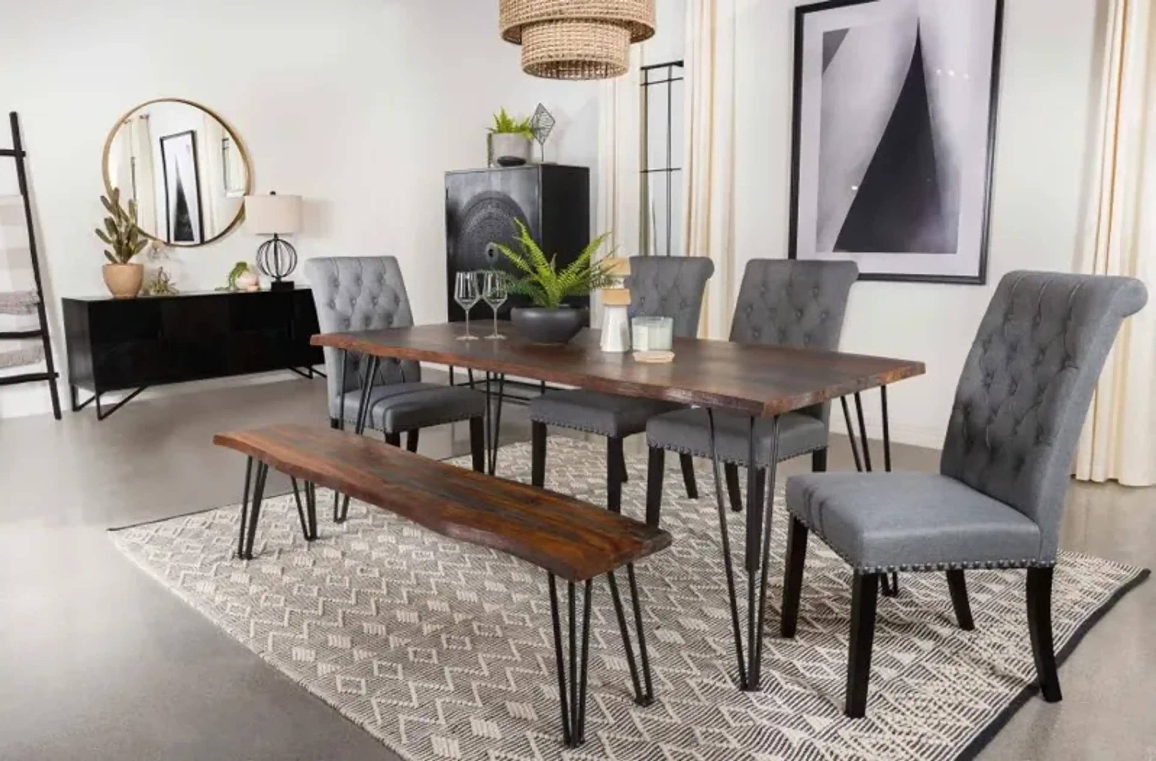 Neve Live Edge Dining Table With Hairpin Legs Sheesham Gray And ...