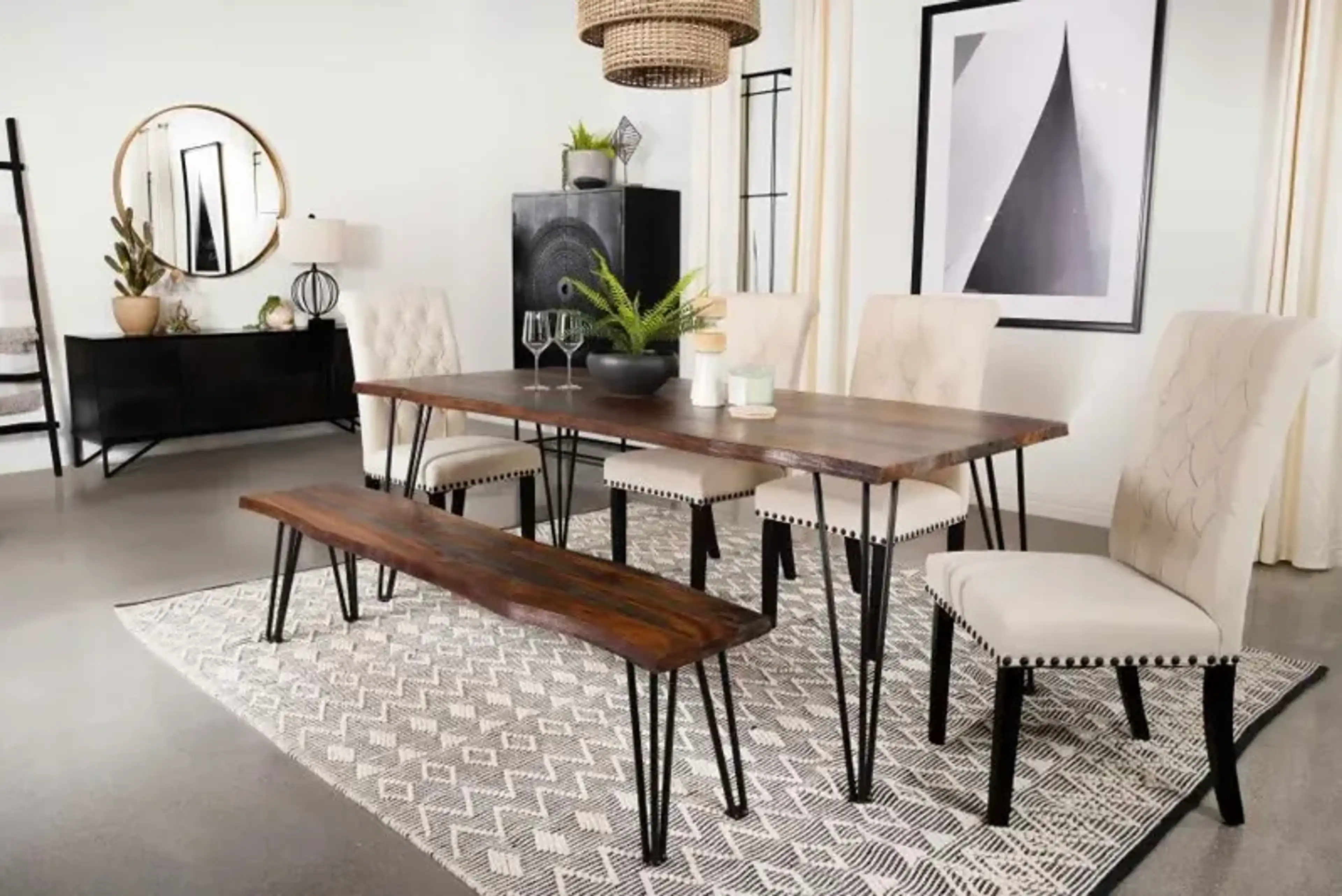 Neve Live Edge Dining Table With Hairpin Legs Sheesham Gray And ...