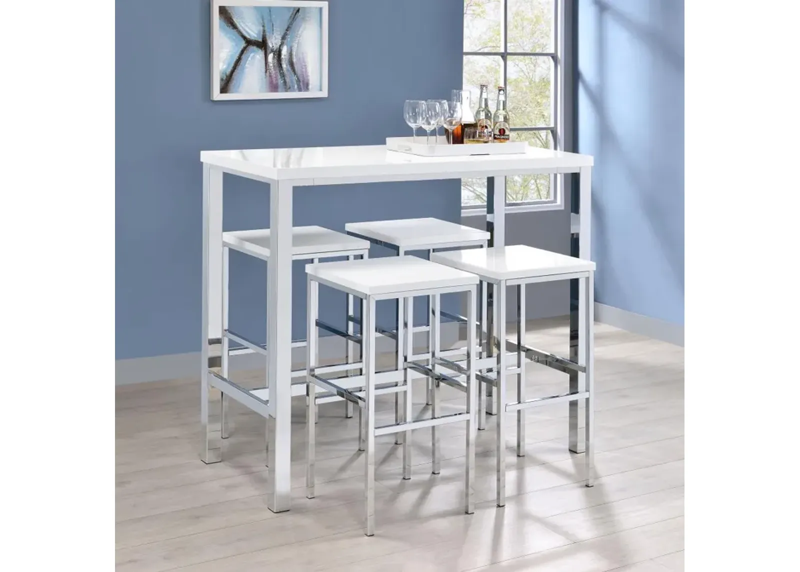 Natividad - 5 Piece Pub Height Bar Table Set - White High Gloss