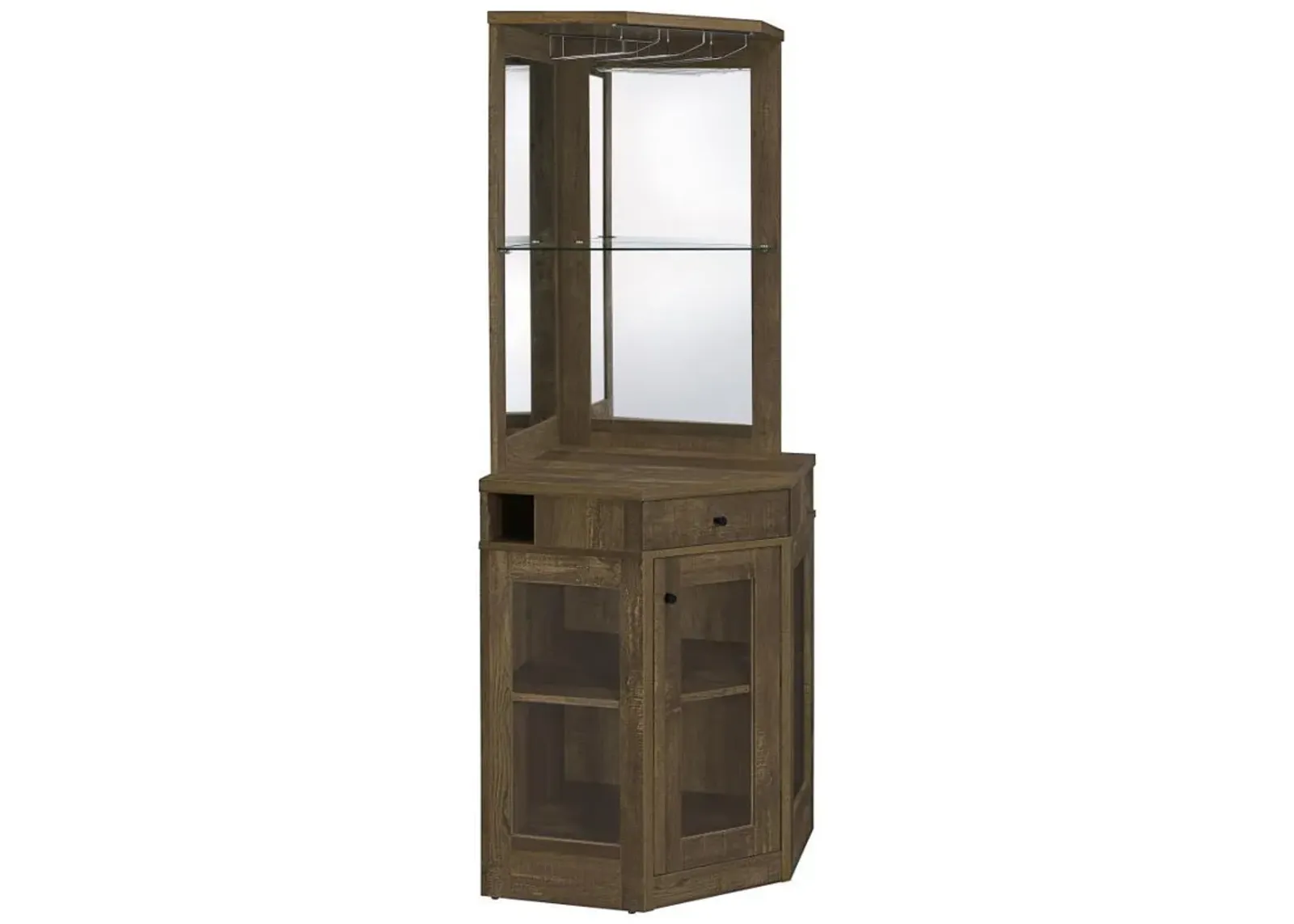 Alviso - 1-Drawer Corner Home Bar Wine Cabinet - Rustic Oak