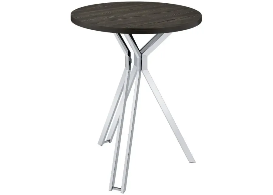 Edgerton - Round Wood Top Bar Table - Dark Oak And Chrome