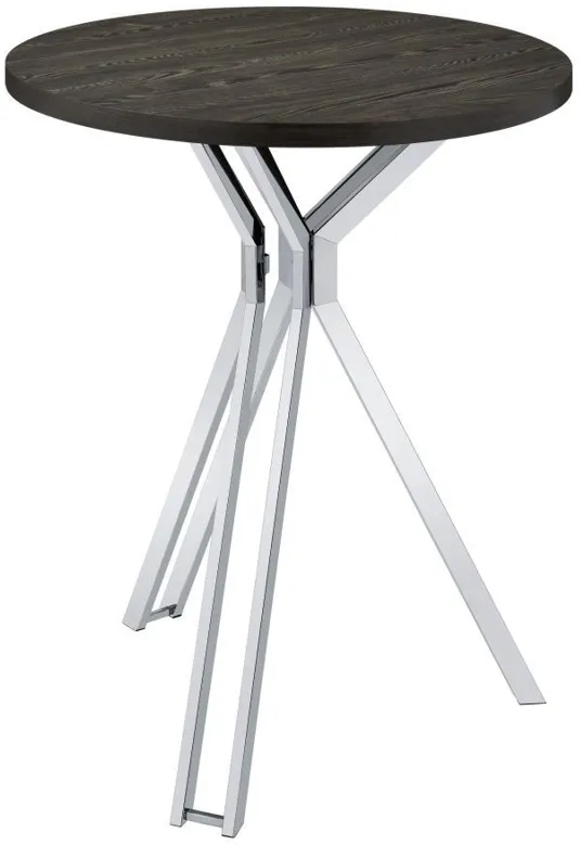 Edgerton - Round Wood Top Bar Table - Dark Oak And Chrome