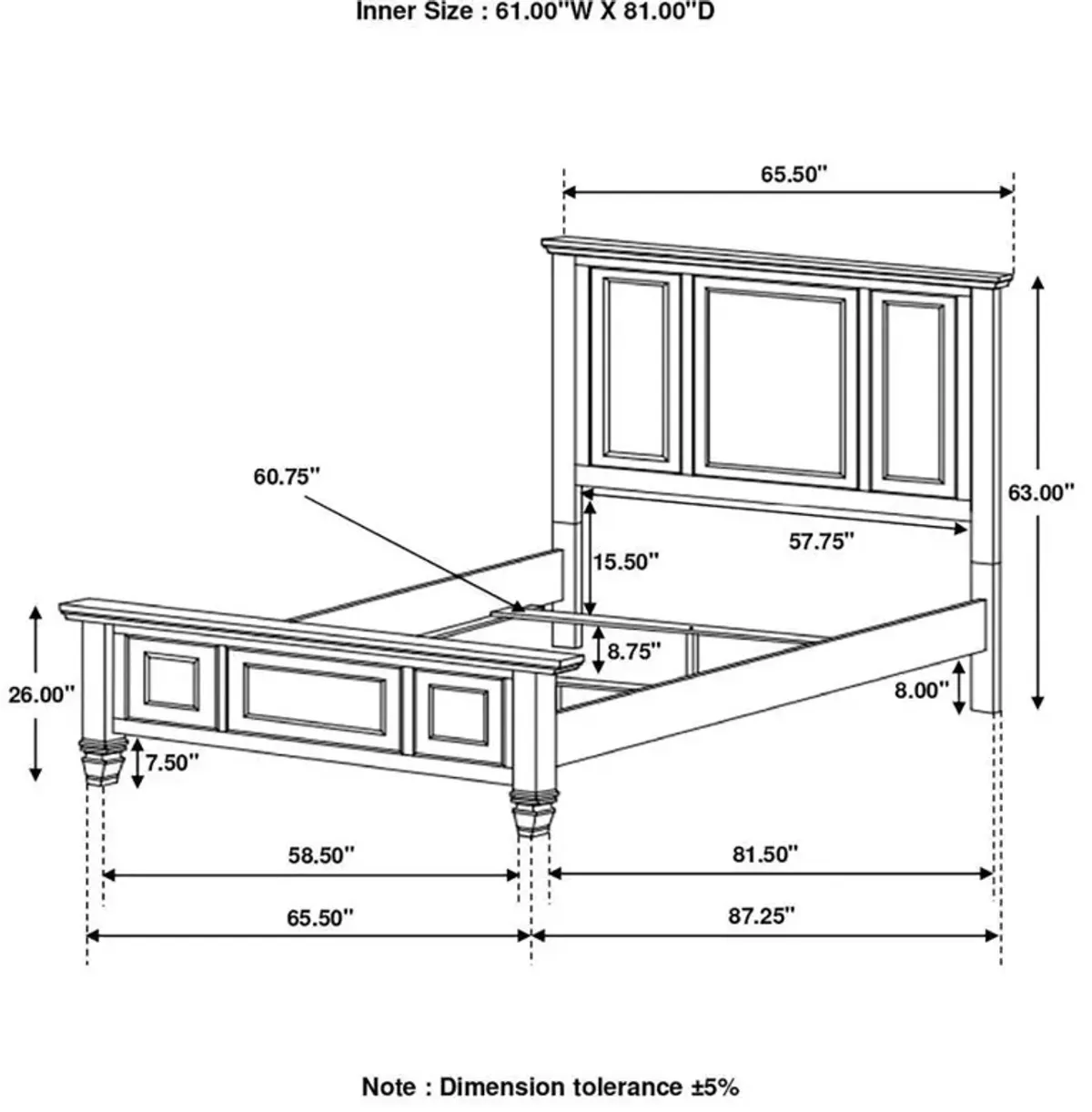 Sandy Beach - Panel Bed with High Headboard