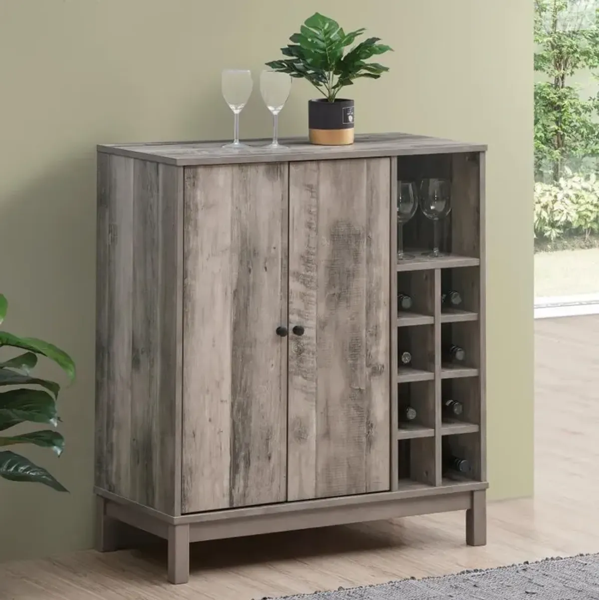 Cheyenne - 2 Door Home Bar Wine Cabinet - Weathered Acacia